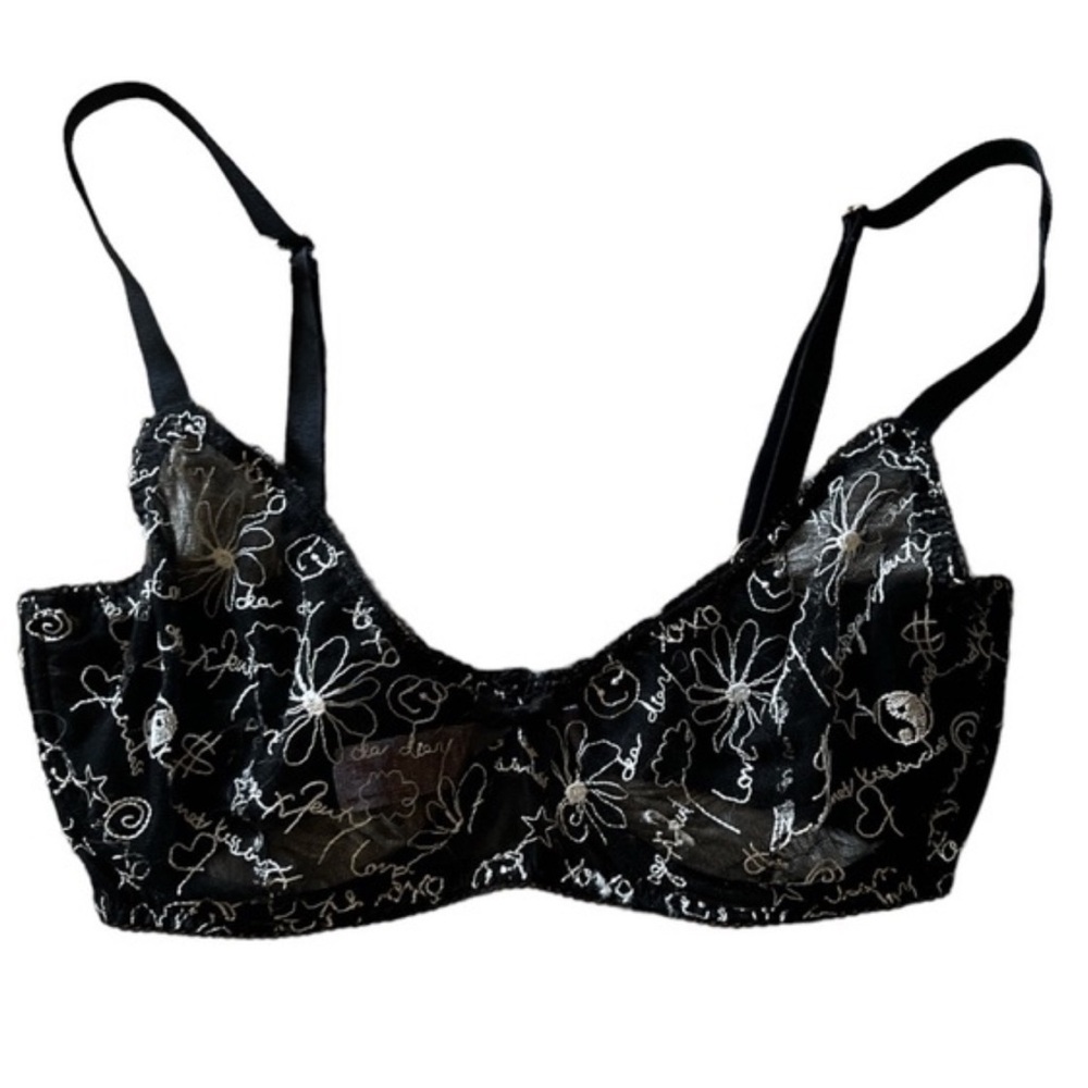 Savage X Fenty Black Dear Diary Embroidered Unlined
Bra Size 38 DDD